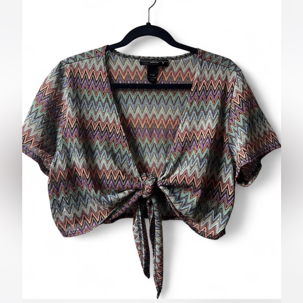 Venezia Multicolor Chevron Tie-Front Blouse